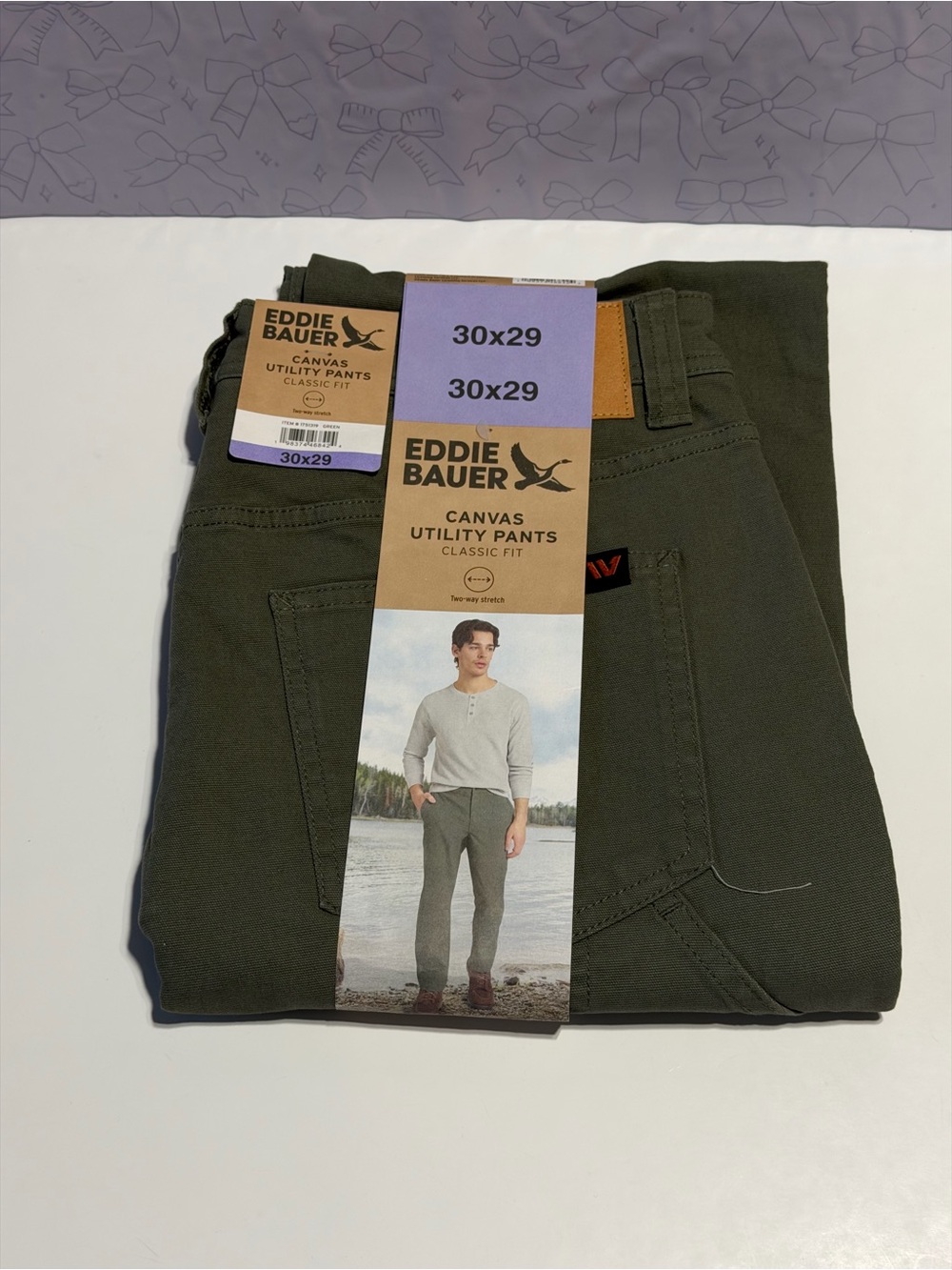 Eddie Bauer Men's Canvas Utility Pants Classic Fit in Color Green, Different Szs